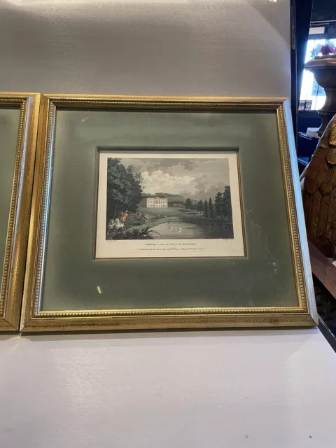 Pair of 18th Century W. Angus British Landscape Prints in Mid Century Frames 2