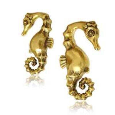 PAIR ORNATE 2g (6mm) SEAHORSE  BRASS EAR WEIGHTS PLUGS TUNNELS STRETCH GAUGE
