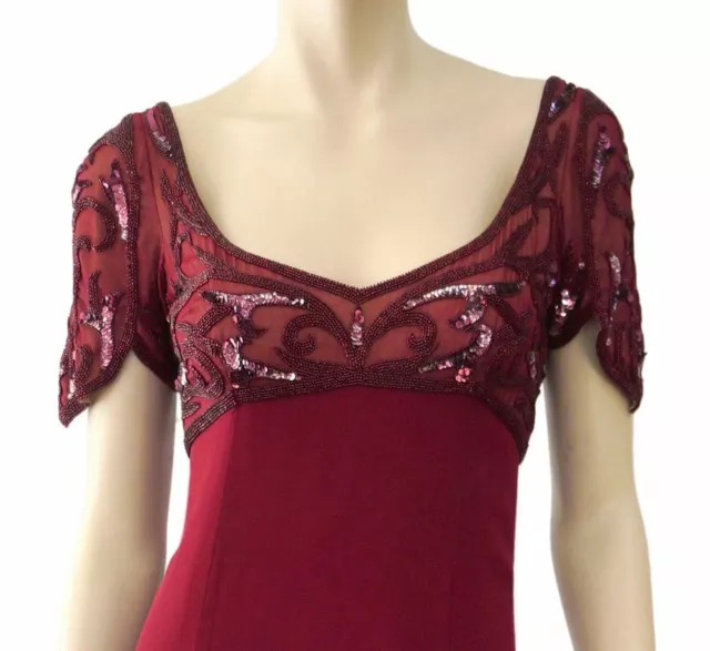 MARK ZUNINO Burgundy Red Silk Beaded Evening Formal Gown Dress 2 3