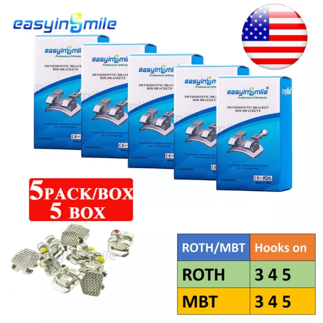 25Pk Dental Orthodontic Metal Brackets Braces Mini Roth.022 Hook 345 EASYINSMILE