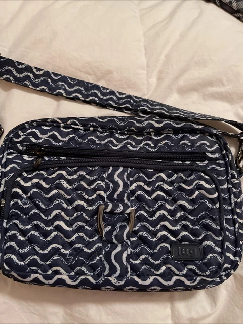 Lug Carousel Waves Crossbody Belt Bag Navy White Nautical Quilted Travel RFID