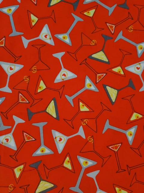 Vintage 60s Style Martini Print Cotton Fabric 45"×28" scrap Maria Kalinowski Vintage 60s Style Martini Print Cotton Fabric 45"×28" scrap Maria Kalinowski