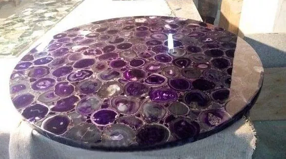 Natural Purple Agate Round Slab Coffee Table Top for Patio Outdoor Decor Gifts