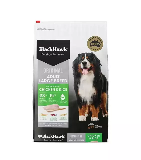 Black Hawk Dry Dog Food Large Breed Adult Chicken and Rice 20kg - FREE SHIPPING!