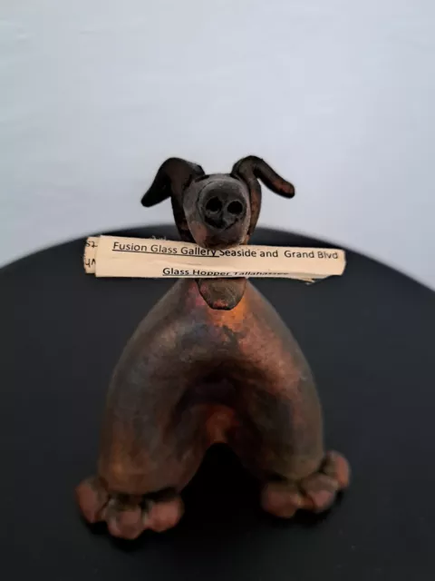 Raku Pottery Dog Holding Newspaper Signed By Nolan Windholtz 2012