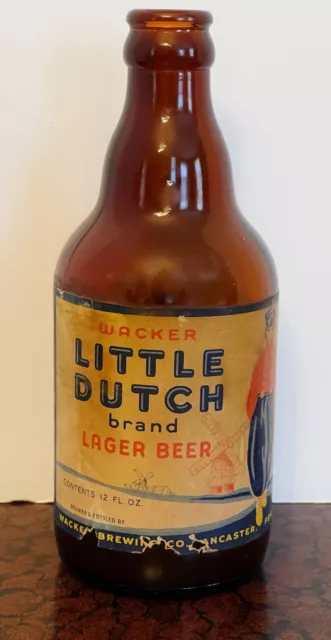 Lancaster PA Wacker Little Dutch Lager Beer Paper Label Beer Bottle 1950s