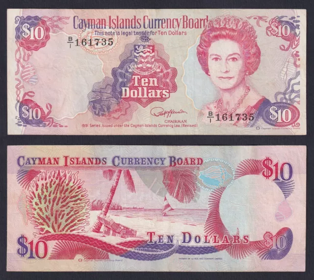Cayman Inseln 10 Dollar 1991 P 13b BB / VF C-08