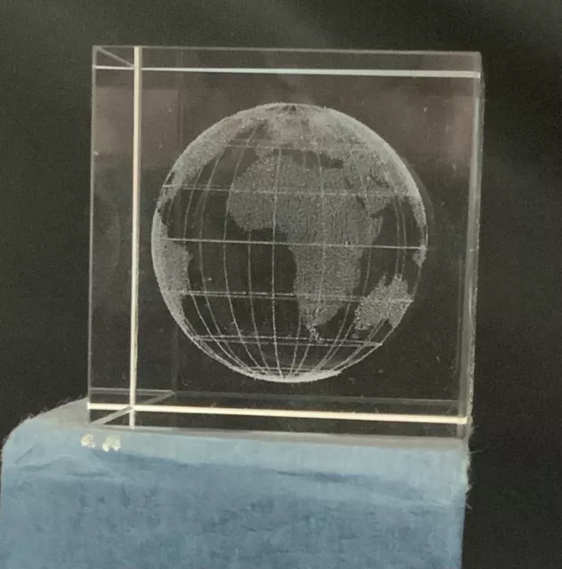 Square Earth Globe Laser 3d Etched Crystal Square Ornament Gift Flat