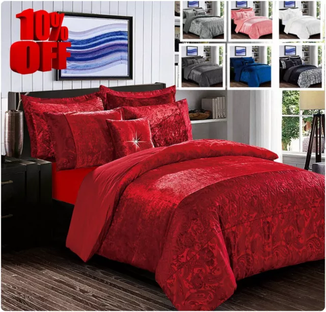 Luxury Crushed Velvet Duvet Quilt Cover Bedding Set with Pillowcases Double King