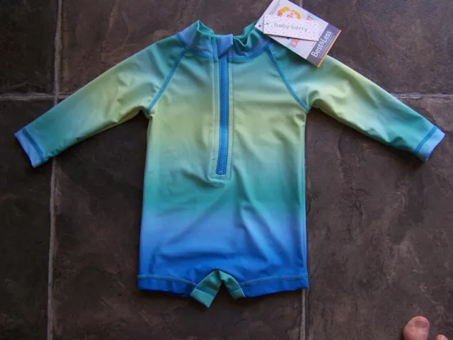 BNWT Baby Boy's Blue & Green Long Sleeve Rash Suit Swimsuit UPF 50+ Size 0