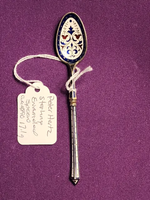 Circa 1890's Enamel Sterling Silver Antique Peter Hertz, Sterling enameled spoon