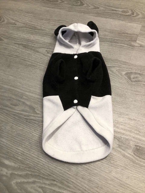 Dog Costume Vest Fleece Snap On Jacket Black White Panda Hoodie Ears Size Medium