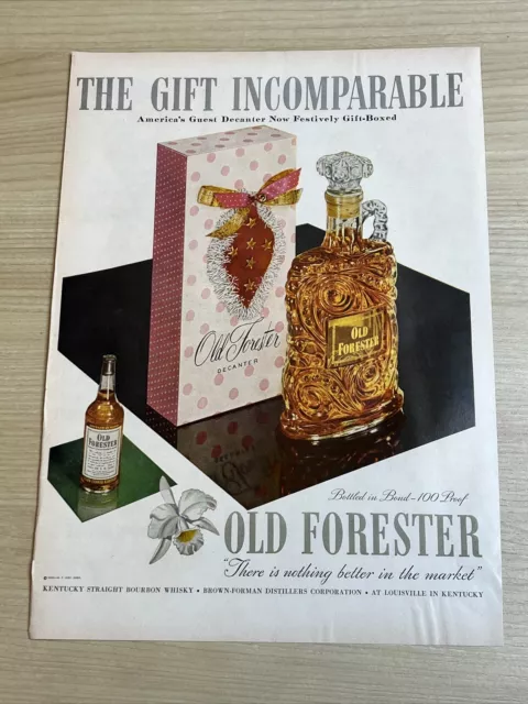 Old Forester Bourbon Whiskey Vintage 1953 Print Ad Decanter Life Magazine