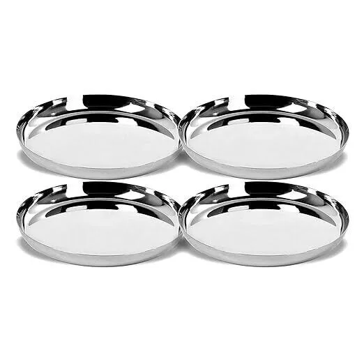 Stainless Steel Dinner Plate/Khumcha Plate/Thali Apple Shape (Set of 4 Plates )