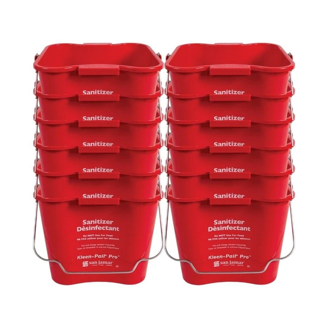 San Jamar Kleen-Pail Plastic Pro Cleaning Bucket 6 Quarts Red 12 pack