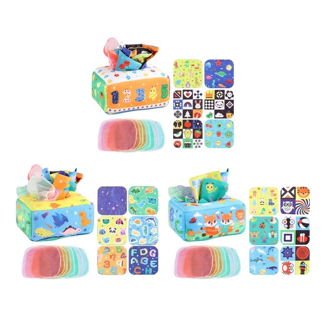 Pull Along Tissue Box Sensory Toy Busy Pull Tissues for Toddler Infant Baby