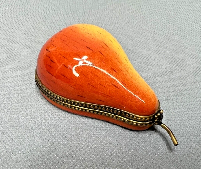 VTG Original French Limoges Porcelain Peint Main Miniature Trinket Box Half Pear