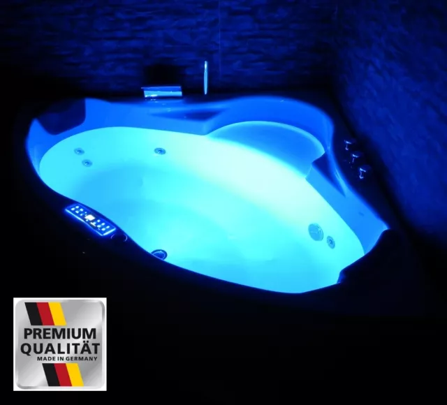 Whirlpool Eck Badewanne Eckwanne mit 8 Massage Düsen LED Beleuchtung Spa für Bad