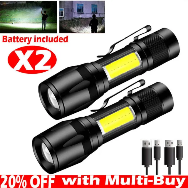 2Packs Powerful 999000LM  LED Super Bright Zoom Flashlight Camping Lamp Torch