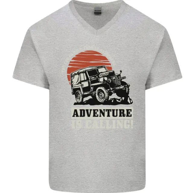 T-shirt da uomo collo a V cotone Adventure Is Calling 4X4 Off Road 6