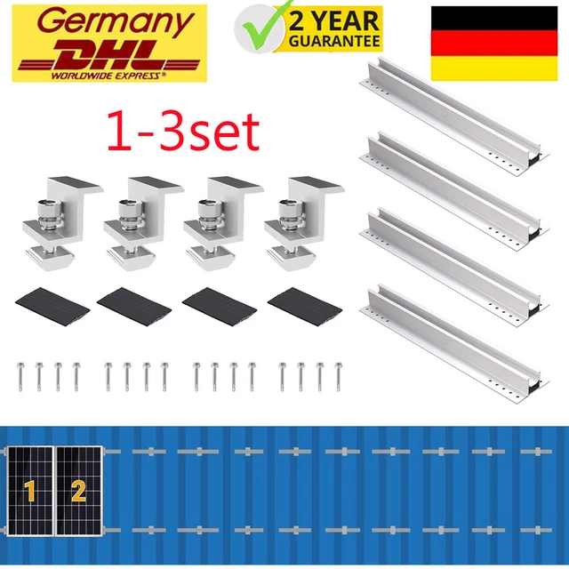 Kit Di Montaggio Per Pannelli Solari A Tetto Piano – Guida In Alluminio 12 Cm, Morsetti Regolabili 30-35 Mm – Supporto Fotovoltaico Per 2 Moduli