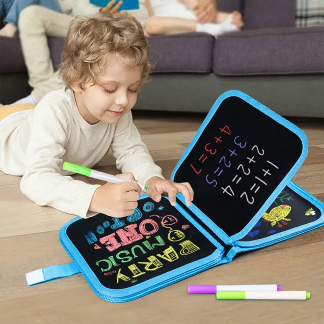 Erasable Doodle Book,Double-Sided Kids'Writing Board Learning Drawing Pad w/Pens