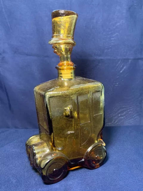 Vintage Glass Unique Decanter Man Top Hat Yellow Model A Car Old Fashion Italy