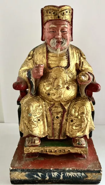 19th Century Carved  Polychrome/Gilded Chinese Deity