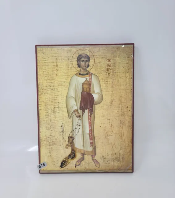 Saint Stephen Icon,Wood Plaque Religious Decor.
