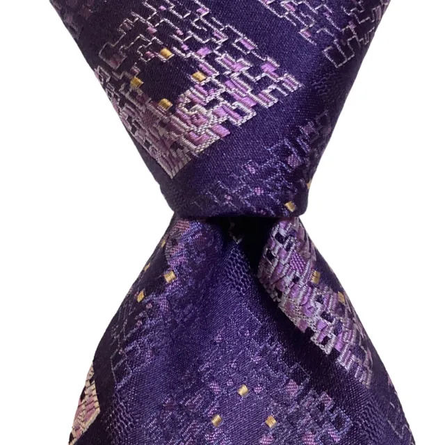 ROBERT GRAHAM Men's 100% Silk XL Necktie USA Designer Geometric Purple/Blue EUC