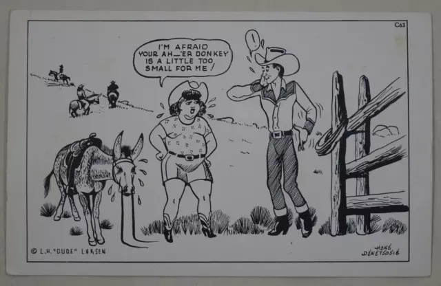 1949 LH Dude Larsen Western Comic Postcard Donkey Is Too Small For Me Unposted