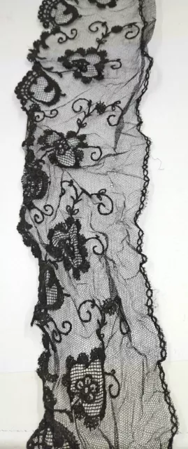 Black Mourning Funeral Lace Trim Edging Chantilly Vintage Antique Victorian 16"