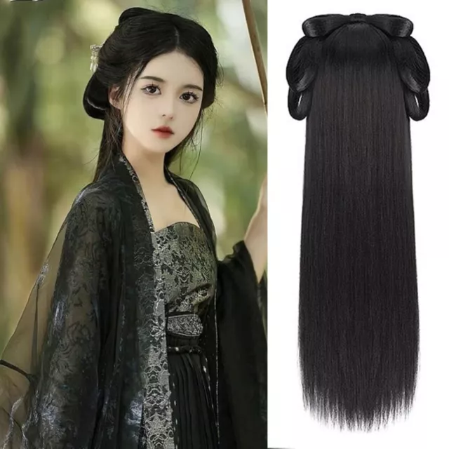 Antique Women Hanfu Wigs Synthetic Integrated Hair Bun Hanfu Wig Headband