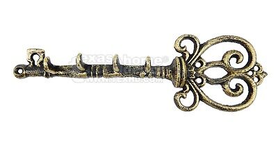 Skeleton Key Shaped Wall Hooks Keys Rack Holder Cast Iron Antique Style Gold