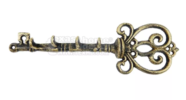 Skeleton Key Shaped Wall Hooks Keys Rack Holder Cast Iron Antique Style Gold