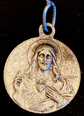 Medalla de Ayuda Perpetua Vintage Católica Firmada Lasserre Sagrado Corazón Jesús OL