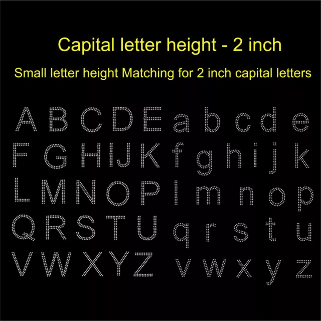 2 inch high Letters Rhinestone/Diamanté Transfer Hotfix Iron on Motif Arial Font