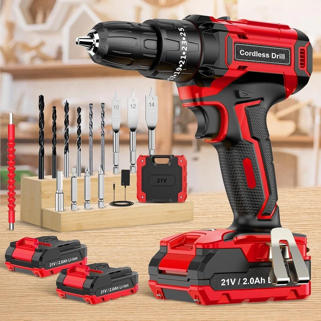 Avvitatore A Batteria Bamse 21V - Trapano Elettrico Con 42 N.m Di Coppia, 2 Batterie 2.0Ah, 18+1 Posizioni E 14 Accessori
