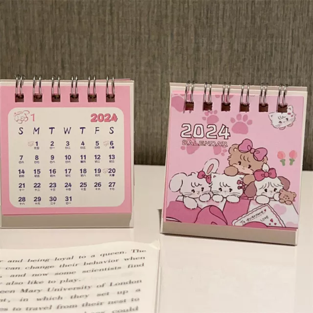 2025 CARTOON PINK Cat Desk Calendar Mini Cute Standing Flip Desktop