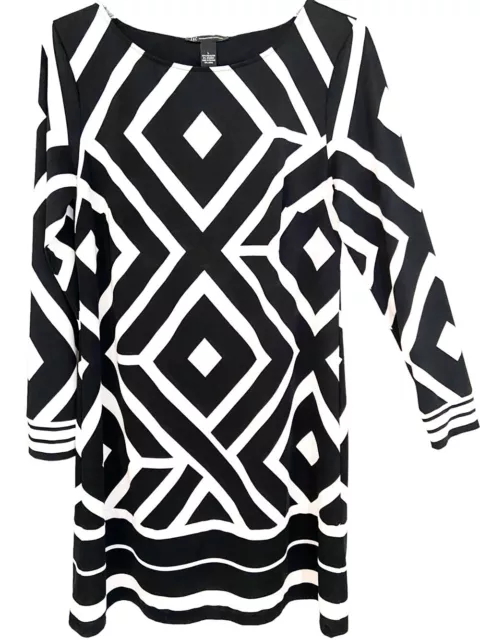 I.N.C International Concepts Black White Knee Length Shift Dress Stretch Size L