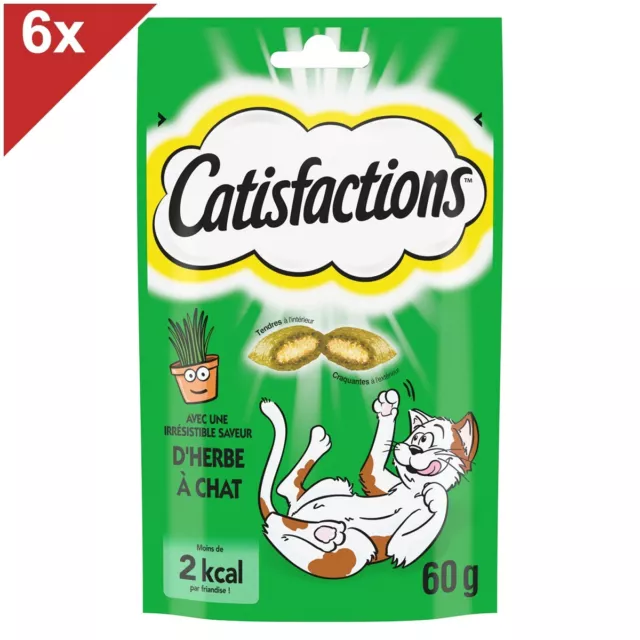 CATISFACTIONS Friandises saveur d'herbe à chat pour chats adultes 6x60g