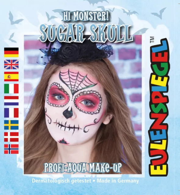 Eulenspiegel Set Tema Azúcar Skull, Schmink-Set Con Schmink-Anleitung, 1 Pincel