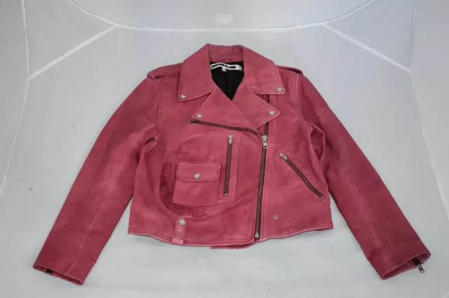 Alexander McQueen MCQ Pink Leather Biker Style Zip Cuff Jacket Coat IT40 UK8