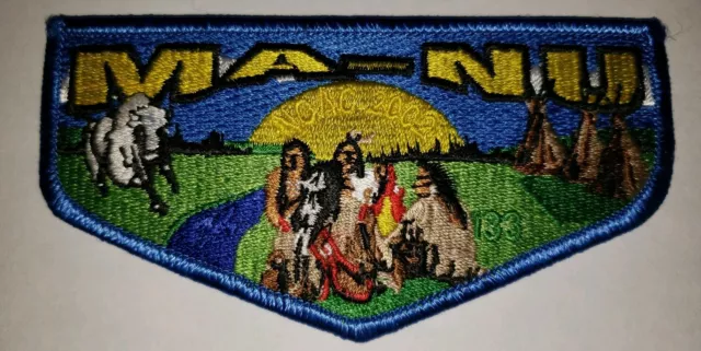 Boy Scout OA 133 Ma-Nu Lodge 2002 NOAC Blue Border Flap