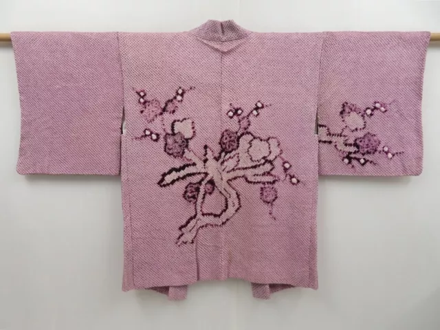 2723T04z490 Vintage Japanese Kimono Silk SHIBORI HAORI Plum tree Purple