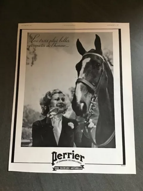 Old Perrier Horse Riding Advertisement 1935 Original Vintage Advertising