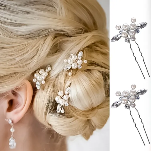 Flower Wedding Hair Pins Bridesmaid Crystal Diamante Pearls Bridal Clips Decor