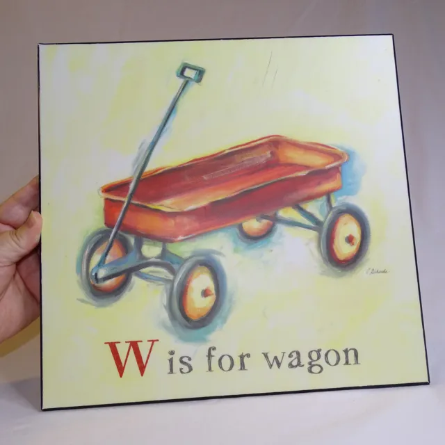 Wall Art W Is For Wagon By Catherine Richards Red Wagon On Wood Board Colorful