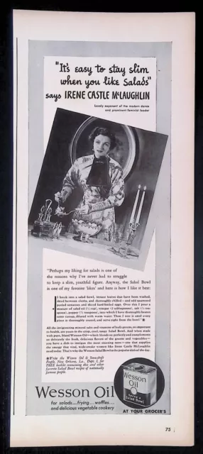 PRINT AD 1930'S Wesson Oil Irene Castle McLaughlin Feminist Leader $14. ...