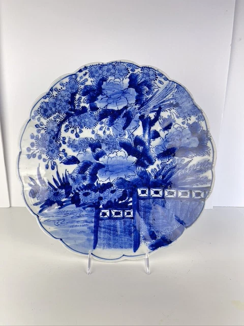 Japanese Sashimi Large Plate Early 1900s Ceramic Blue And White